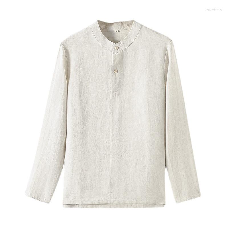 

Men' Casual Shirts 2022 Spring Pure Linen For Men Cool Breathable Classic Basic Stand Collor Long Sleeve Shirt Male High Quality, Black