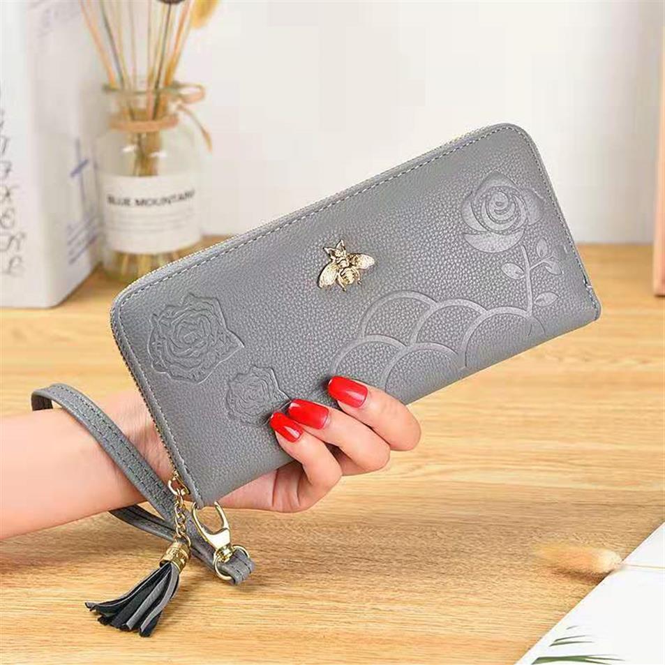 

New bee tassel zipper long style women designer wallets lady casual zero purses female fashion clutchs 6colors264T, Burgundy