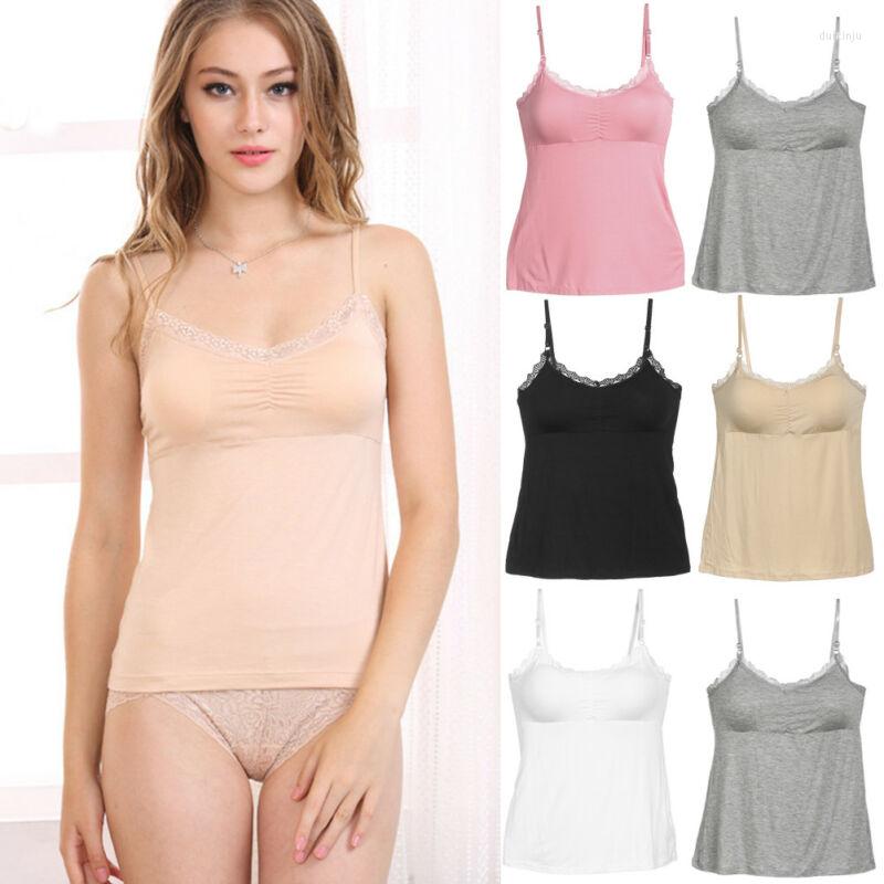 

Camisoles & Tanks Women Ladies Sexy Plain Cotton Top Lace Trim Neck Designer Tank Strappy &, Beige
