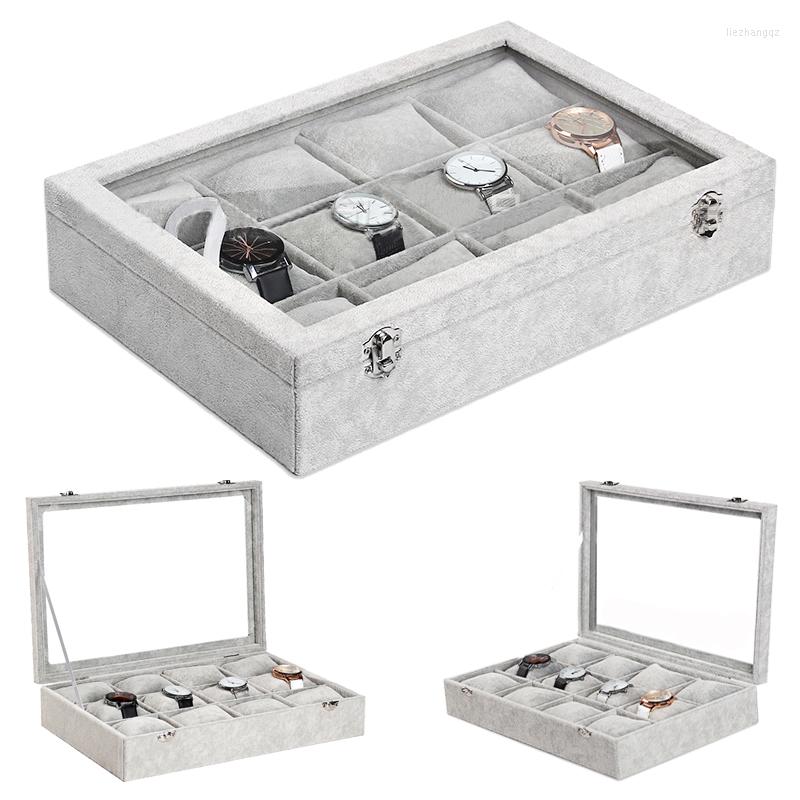 

Watch Boxes PU Leather White Flannel 12 Slot Grid Storage Jewelry Display Holder Organizer The Gift Box