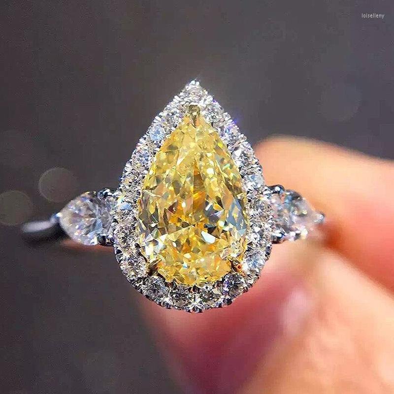 

Wedding Rings Trendy Silver Plated Water Drop Crystal For Women Shine Yellow CZ Stone Inlay Fashion Jewelry Party Gift Ring