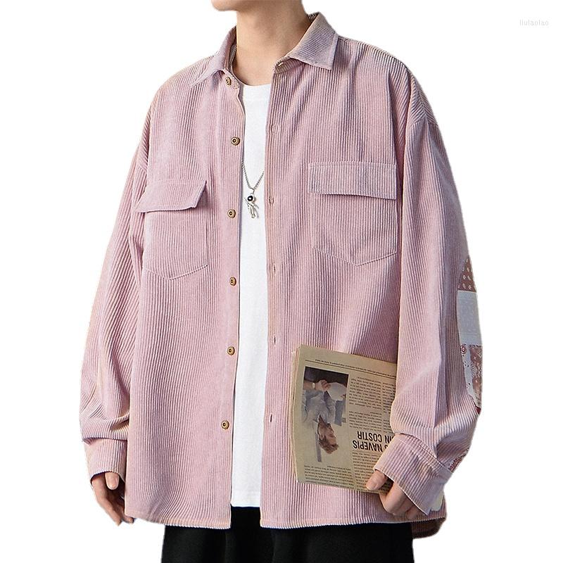 

Men' Casual Shirts Men' Clothing Women' Coat Corduroy Patchwork Shirt Double Stick Bag Couple Loose Long Sleeve, Cs0937 amazon green