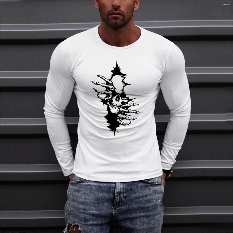

Men's T Shirts Skull Print Gradient Printing Sweatshirts Pullover Men's Autumn Slim Casual Round Neck Long Sleeve Cross Graphic T-shirt, Bu