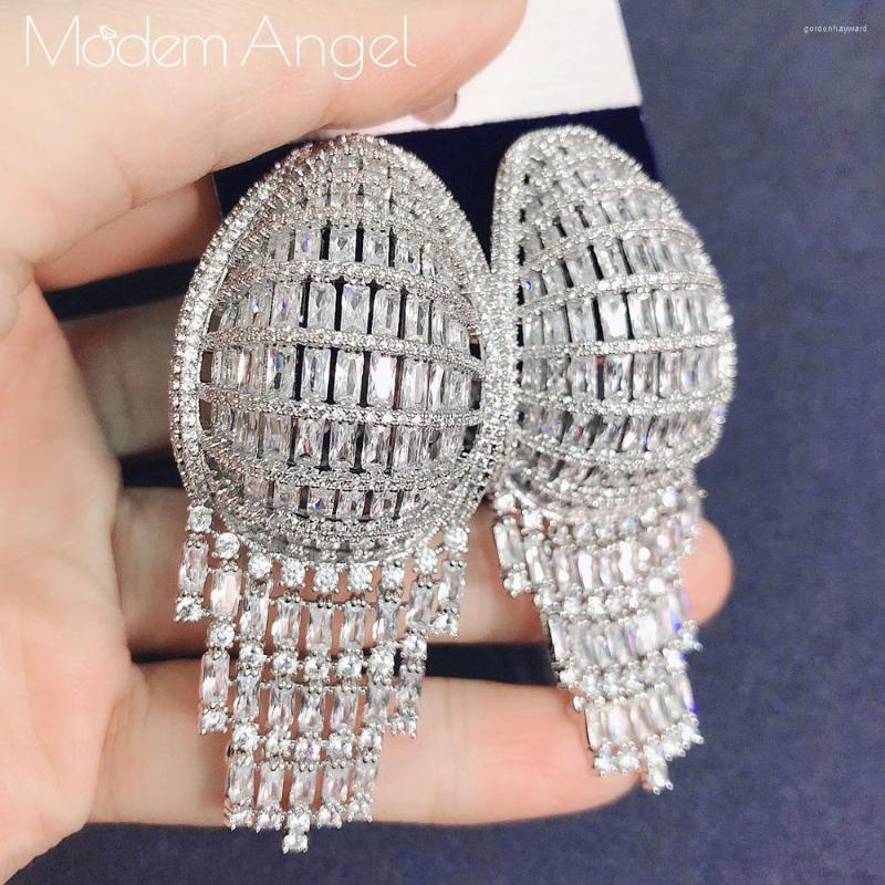 

Dangle Earrings ModemAngel Trendy Geometric Tassels Hoop For Women Accessories Full Cubic Zirconia Jewelry
