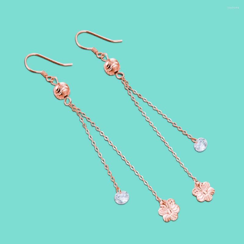 

Dangle Earrings Elegant Women's 925 Sterling Silver Long Flower Pendant Design Rose Gold Lady's Fine Jewelry Mother's Day Gift