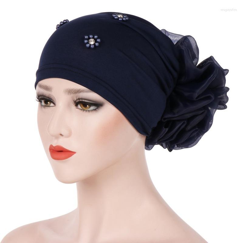 

Ethnic Clothing Hijabs Women Europe And The United States Flower Hat Oversized After Wearing A Headscarf Cap Solid-Color Nail Beaded Head