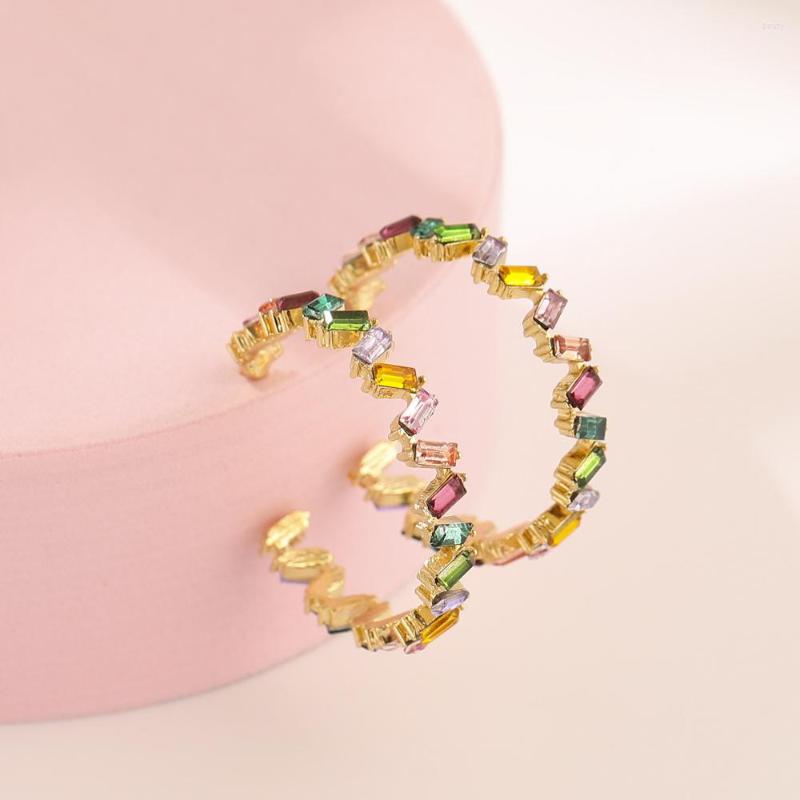 

Hoop Earrings Rainbow Colorful Rhinestone C Shaped Big Sparkling Crystal Dangling Women Luxury Party Jewelry Accessory
