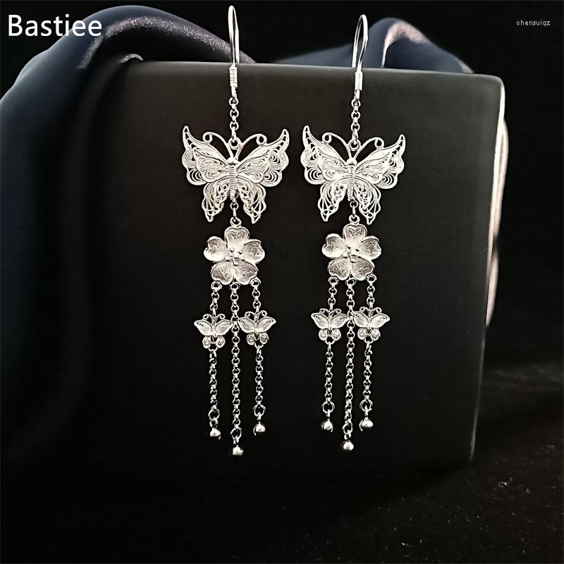 

Dangle Earrings Bastiee Original 999 Sterling Silver Handmade Butterfly Miao Ethnic Flower Antique Hanfu Jewelry For Women