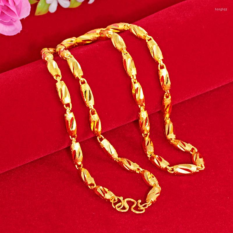 

Pendant Necklaces 14K Yellow Gold Color Solid Olive Necklace Jewelry For Women Men Fashion Chain Wedding Engagement Gifts