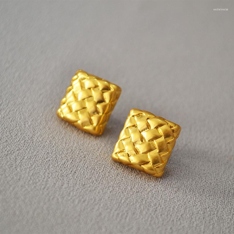

Stud Earrings French Fragrance Retro Brass Diamond Plaid Woven Trendy