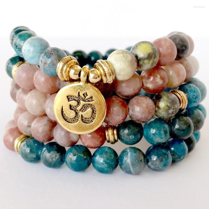 

Link Bracelets MG1350 Natural 8 Mm Apatite 108 Mala Bracelet Lotus Charm Rhodonite Wrap Meditation Spiritual Yoga Jewelry