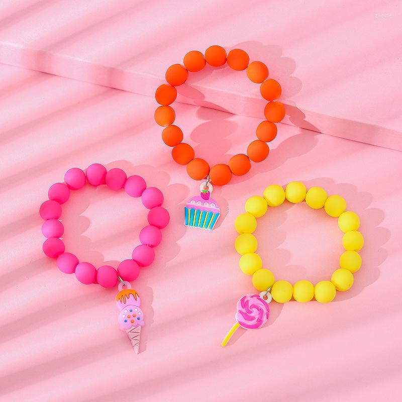 

Charm Bracelets 3pack Friendship Friend Teens Girls Bracelet Lollipop Cream Stretch Candy Colored Arylic Beaded Jewelry Gift