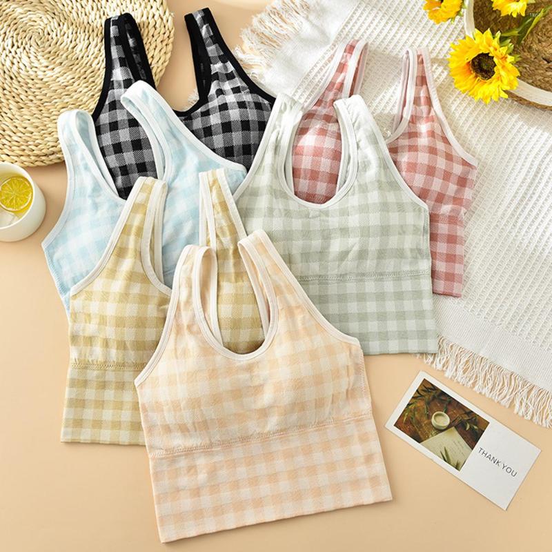

Camisoles & Tanks Plaid Cotton Vests Candy Colors Backless Bandage Chest Pad Sports Sweet Vest Sling Top Bra Crop Gather Underwear Women, Yellow