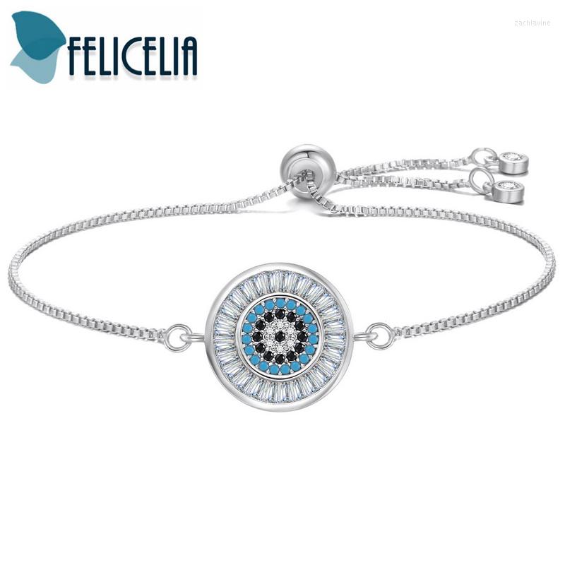 

Link Bracelets Felicelia Adjustable Cubic Zirconia Bracelet For Women Girls Silver/ Gold/ Rose Gold Color Chain Wedding Party Jewelry