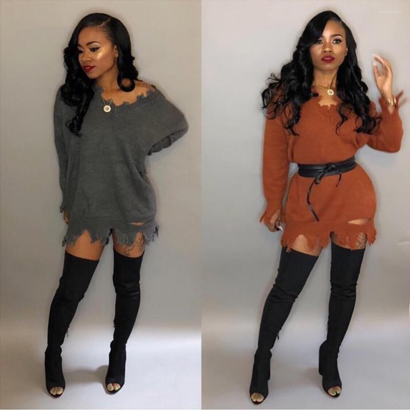 

Casual Dresses Sweater Dress Deep V-neck Long Sleeve Women Fall Winter Hollow Hole Off Shoulder Slim Fit Solid Club Party, Gray