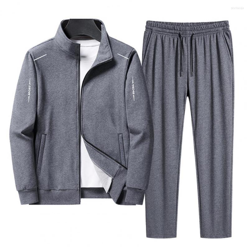 

Gym Clothing Men Sportswear Set Autumn Winter Jacket Pants Sporty Streetwear Trendy Ribbed Cuff Sweatshirt Lace-up Sweatpants, Black