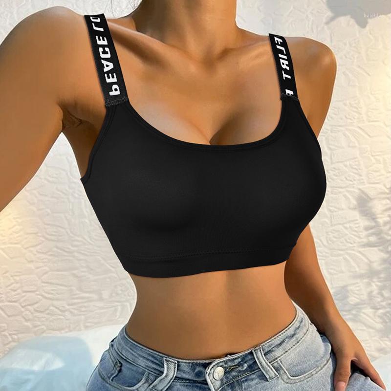 

Yoga Outfit Sexy Seamless Sport Bra Women Fitness Top Letters Running Gym Crop Push Up Padded Sports Bras, Black