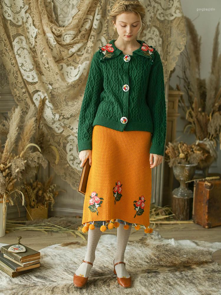

Skirts LYNETTE' CHINOISERIE Autumn Winter Women Mori Girls Vintage Tassels Warm All-match Woolen Knitted, Orange