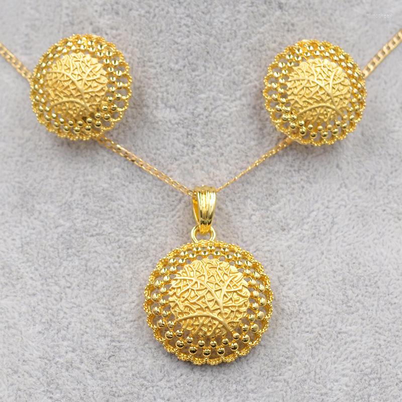 

Necklace Earrings Set Sunny Jewelry Alloy Round Flower Tree Hollow Out Fashion 2022 Women's Pendant For Party, Picture shown