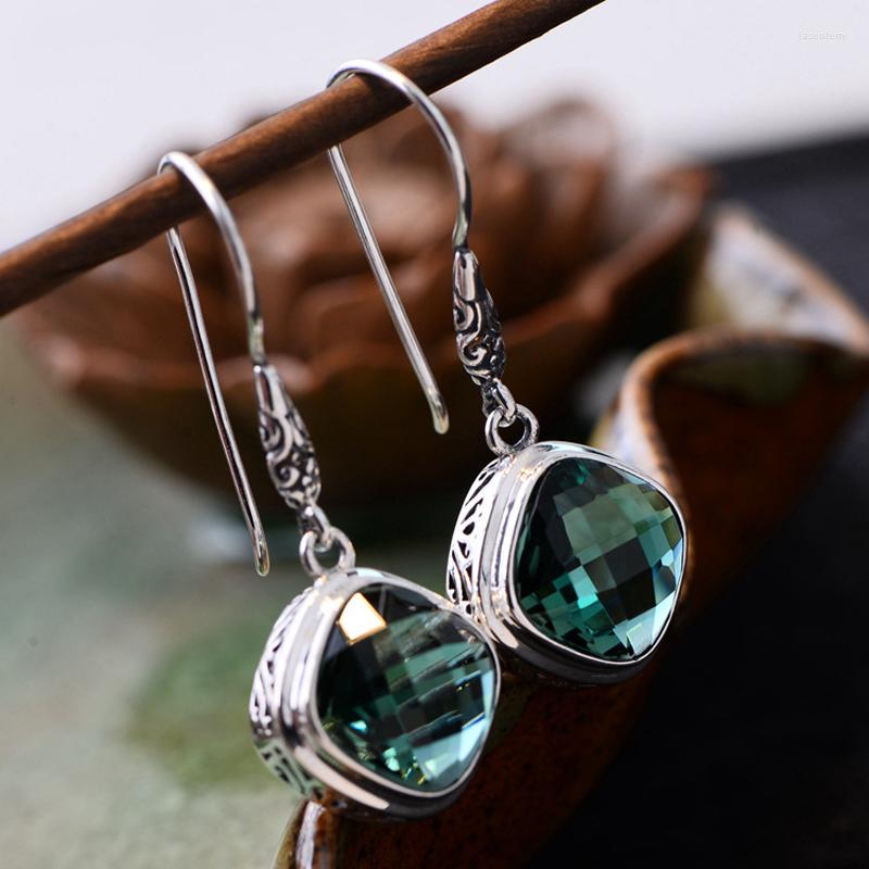 

Dangle Earrings SA SILVERAGE Women's Green Color Are Fresh And Simple Silver In Summer Geometry 925 Crystal