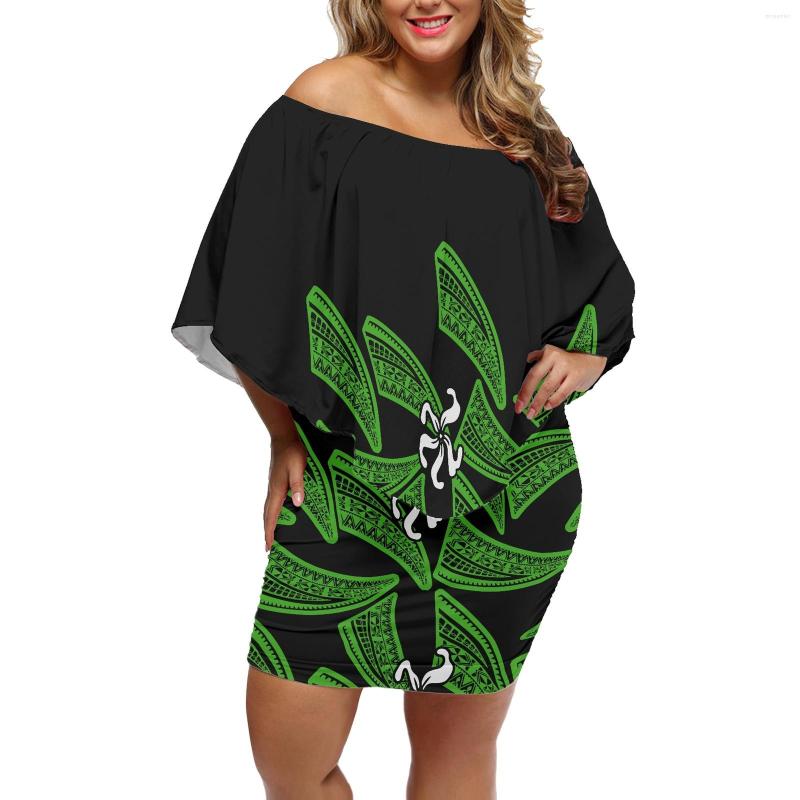 

Casual Dresses Polynesian Traditional Tribal Print One Line Off The Shoulder Bat Sleeve Fashion Dress Covering Hip Holiday Wear, Zsn221104006x11
