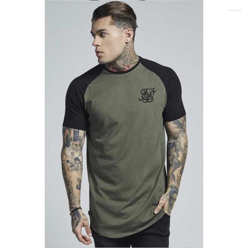 

Men's T Shirts Summer Fashion High-Quality Cotton Sik Silk Embroidery Tide Brand T-shirt Men Casual Hip-Hop Stitching Short-Sleeved, Army green