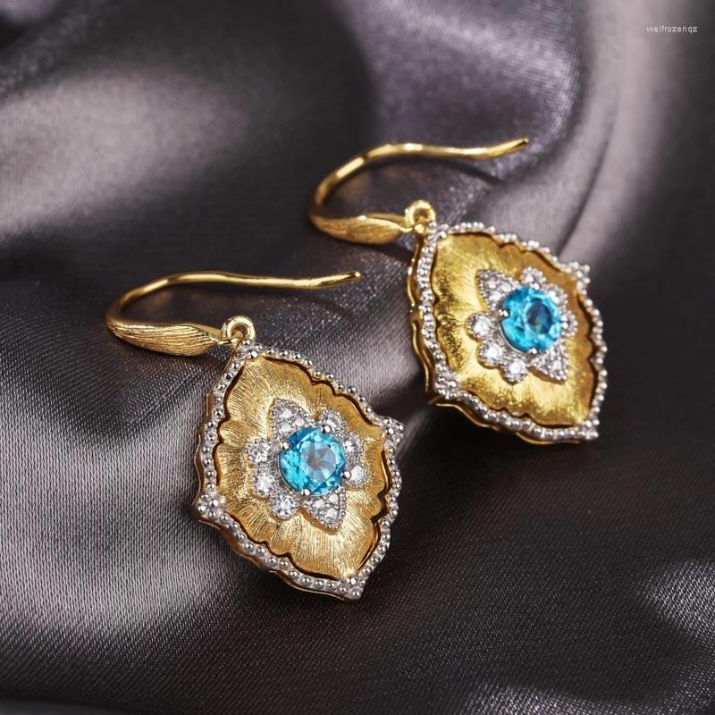 

Stud Earrings CSJ Natural Blue Topaz Earring Sterling 925 Silver Gemstone 5mm For Women Party Birthday Jewelry Gift Style