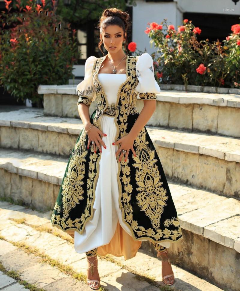 

Party Dresses Traditional Albanian Evening With Jacket Long Sleeve Ankle-length Gold Lace Applique Kosovo Prom Gowns Outfits, Pink