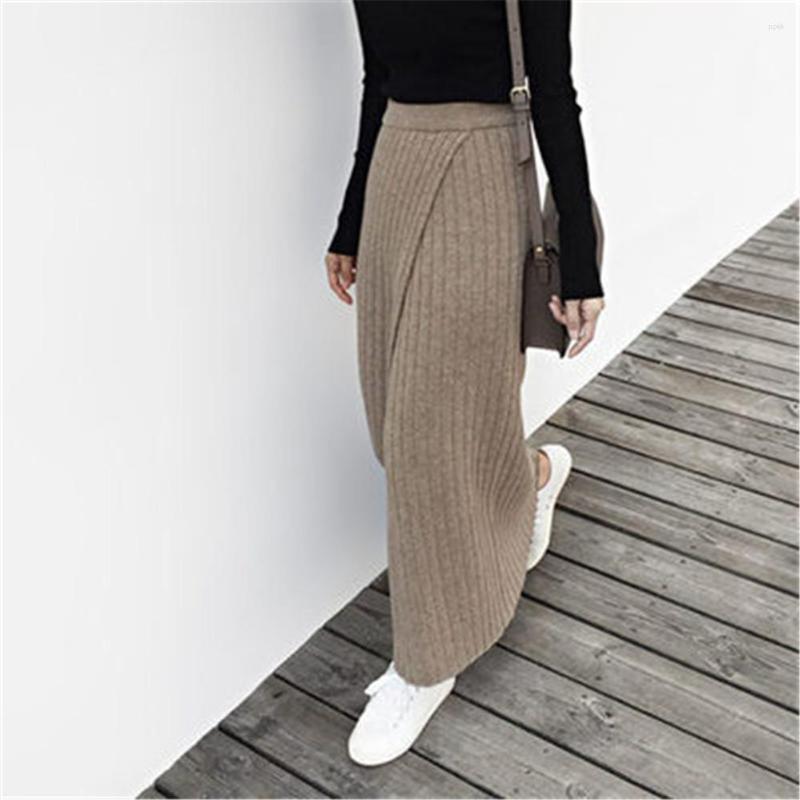 

Skirts Korean Fashion Autumn Winter Knitting Skirt High Waist OL Long Pencil Women Open Slit Knitted Casual Vintage Maxi, Black