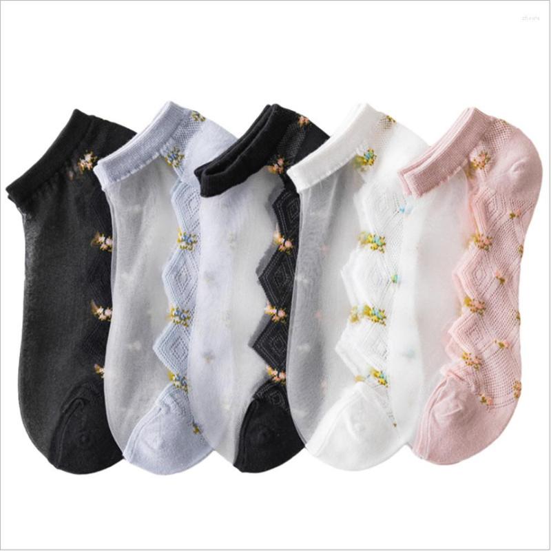 

Women Socks Product Glass Stockings Thin Korean Version Of Small Floral Card Silk Transparent Color Cotton