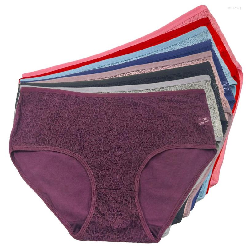 

Women's Panties Women Cotton Briefs Sexy Lace Big Size High-Rise Ladies Underwear Cotch  4XL 5pcs/Set, Mixed colors