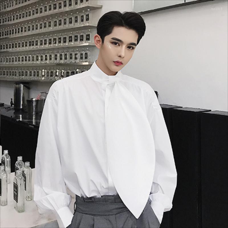 

Men's Casual Shirts Korean Version Men's Bow Tie Leaf Collar Long Sleeve Shirt Fashion Loose Large Size Special Dress, Black