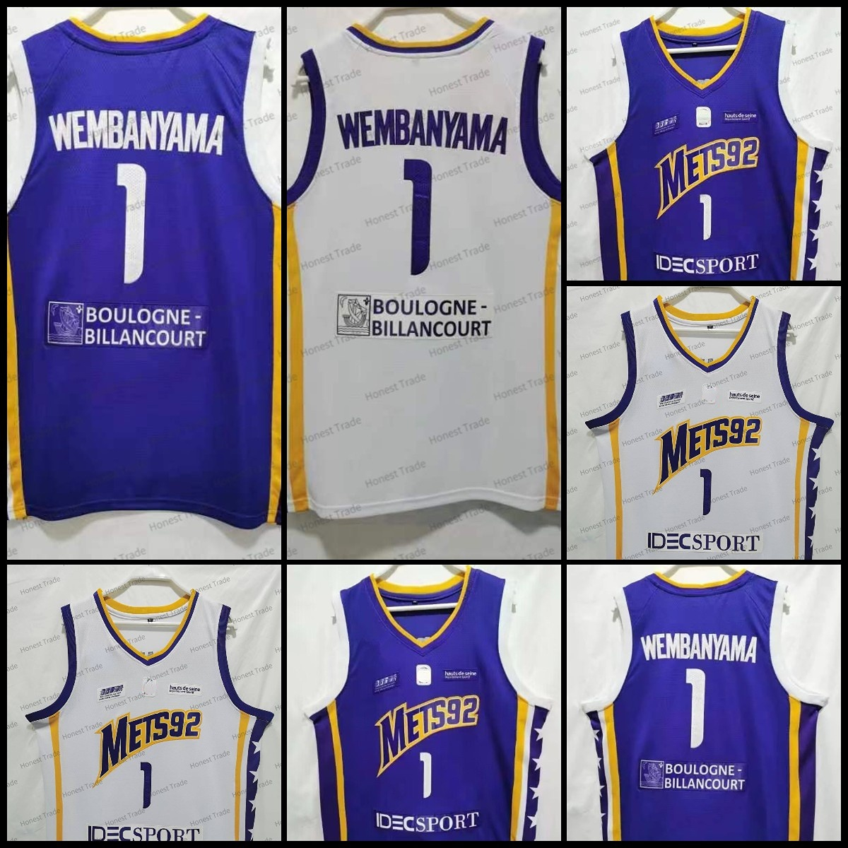

New 1 Victor Wembanyama Mens France Basketball Jersey Nanterre Mets92 White Purple Team Jerseys Stitched Outdoors Basketball Wear, Men jersey