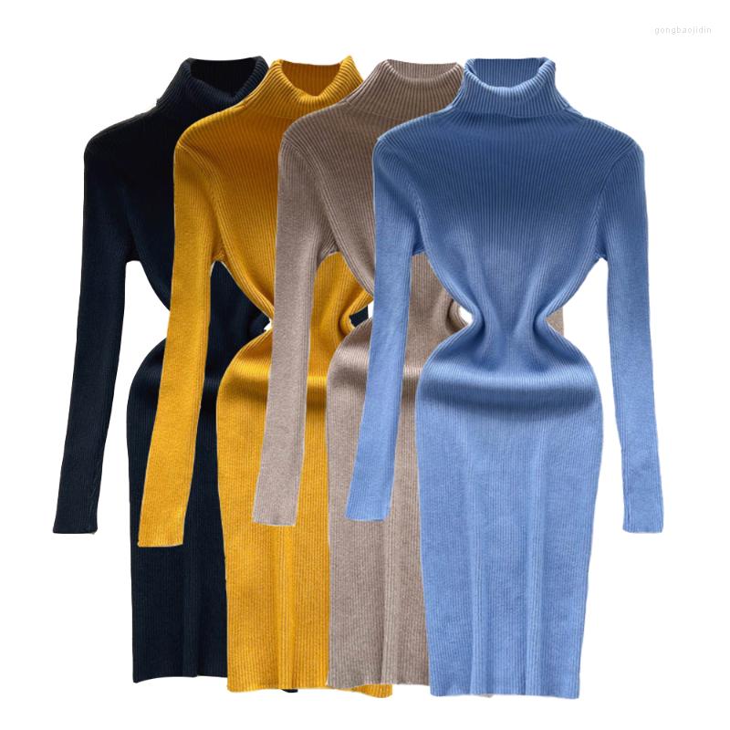

Casual Dresses Autumn Turtleneck Sheath Sweater Dress Winter Fashion Long Sleeve A Line Bodycon Female Solid Streetwear Knitted, White