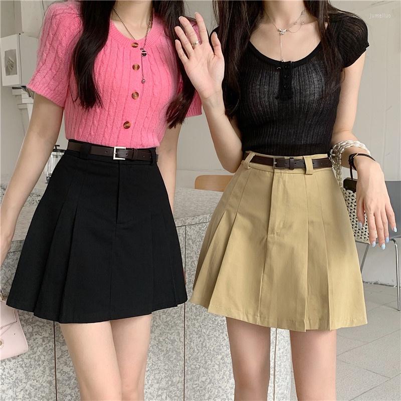 

Women' Polos Korean Version All-match Solid Color A-line Skirt Women With Belt, Khaki