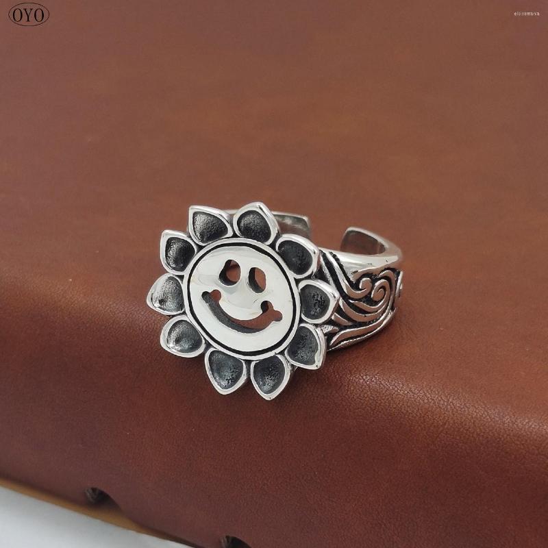 

Cluster Rings S925 Sterling Silver Retro Sun Flower Female Fashion Personality Dark Wind Simple Punk Wave Cool Ring