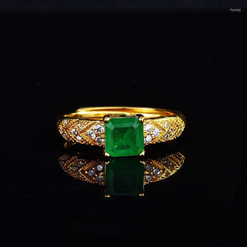 

Wedding Rings Vintage Gold Plated Square Crystal Open For Women Shine Green CZ Stone Inlay Fashion Jewelry Party Gift Ring