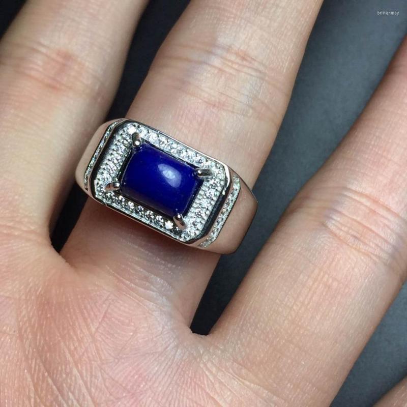 

Cluster Rings Natural Blue Lapis Lazul Gem Ring S925 Silver Gemstone Large Luxury Square Girl Men Women's Gift Fine Jewelry