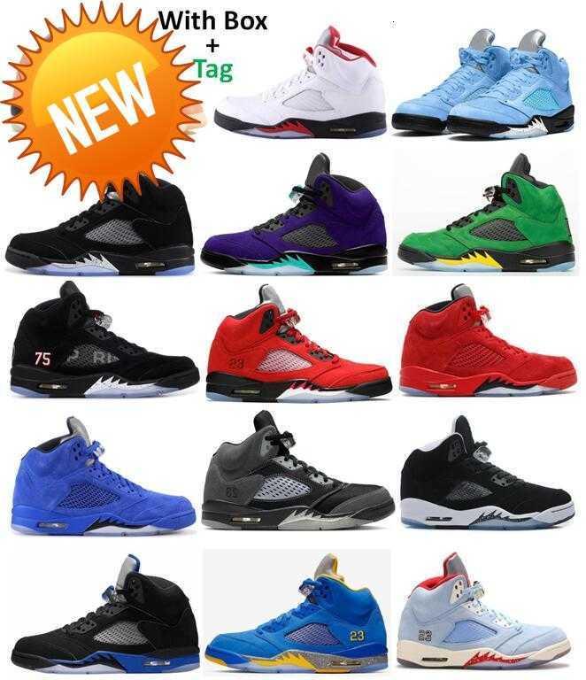 

NEW 5s Basketball Shoes UNC DJ Khaled Fire Red Blue Bird Paris Oreo Oregon Red Blue Suede Laney Varsity Royal Metallic Silver Men 5, Racer blue