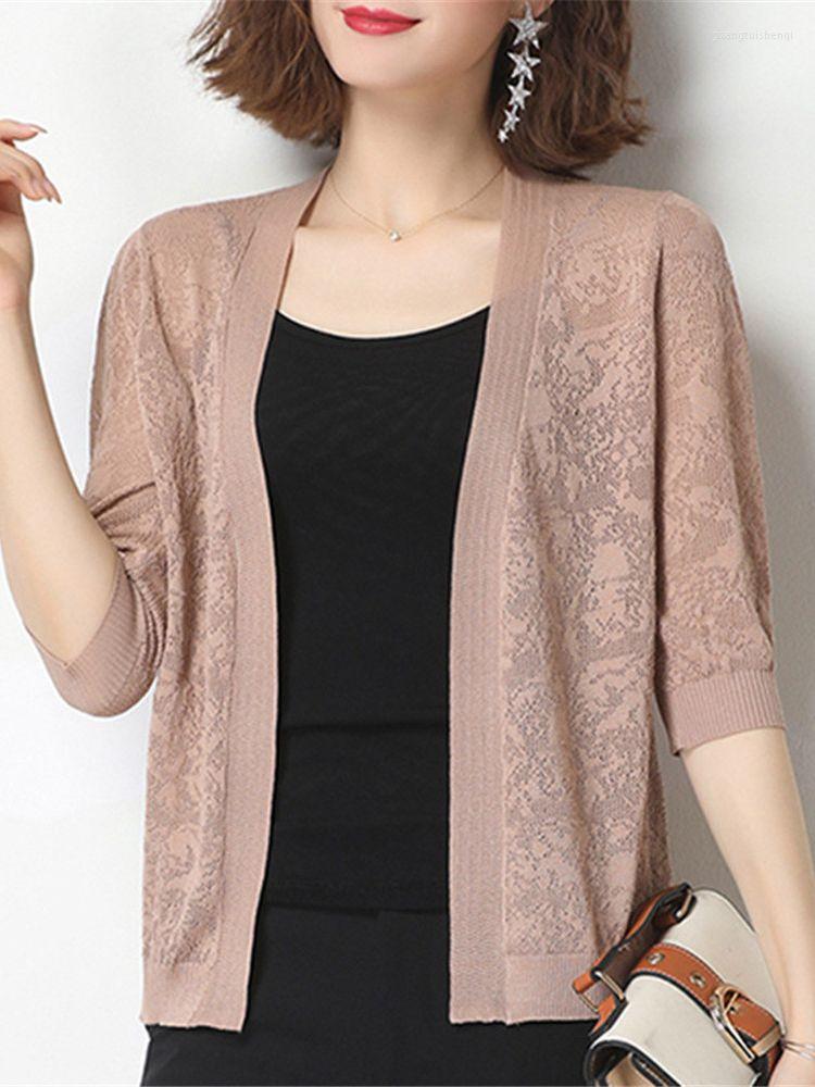

Women' Knits Size -5XL Knitwear Summer Knit Cardigan Half Sleeve Lace Clothes Korean Elegant Trendy Shawl Luxury Tops Sunscreen Shirt, Auburn