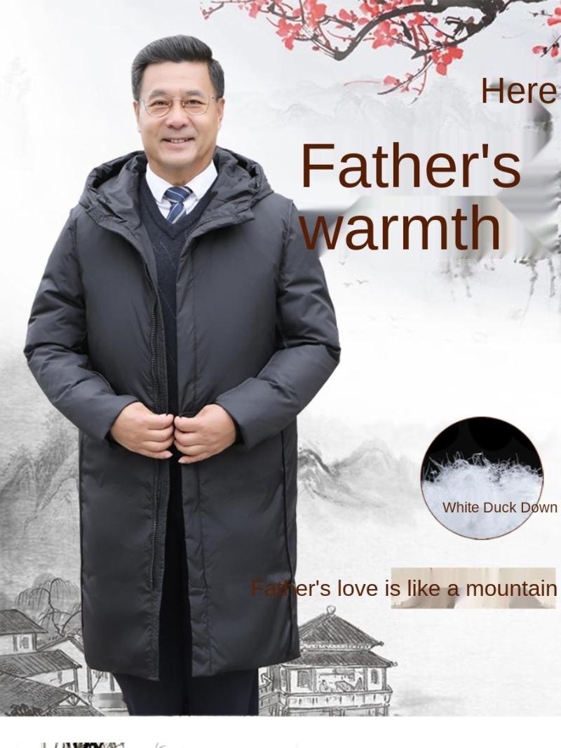 

Men's Down Long White Duck Jacket Warm Winter Wear For The Elderly Sleeve Parkas Coat, Black
