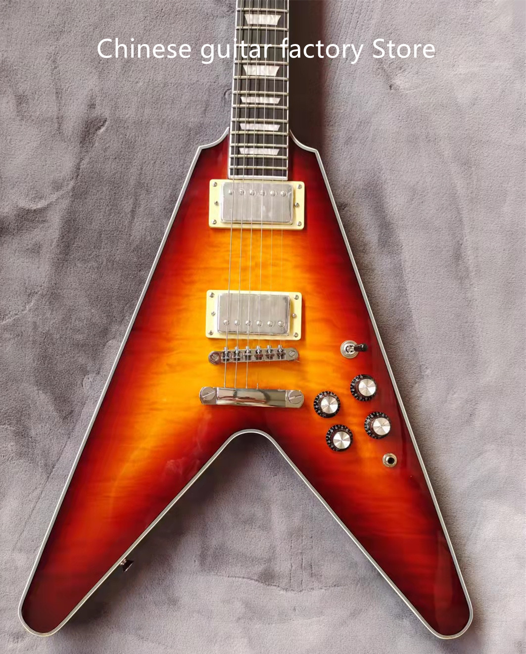 

High quality tiger flying V electric guitar made of mahogany rosewood fingerboard environment-friendly paint in stock quick package