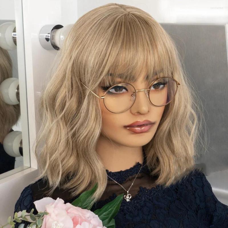 

Short Bob Ash Blonde Human Hair Fringe Lace Front Wigs For Women Body Wave Peruvian Remy 180% Density With Bangs, 13x4 lace front wig