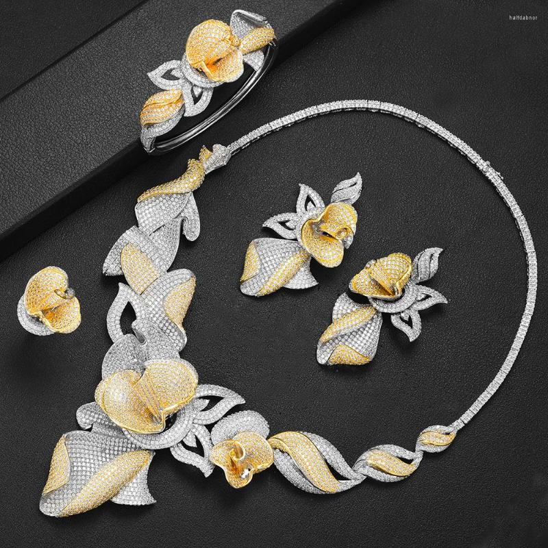 

Necklace Earrings Set GODKI Trendy Flower Charms Two Rows Lariat Luxury Nigerian Dubai For Women Cubic Zircon Wedding Bridal, Picture shown