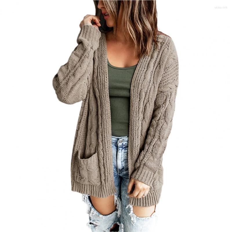 

Women' Knits Women Cardigan Pockets Sweater Coat Pure Color Knitting, Army green