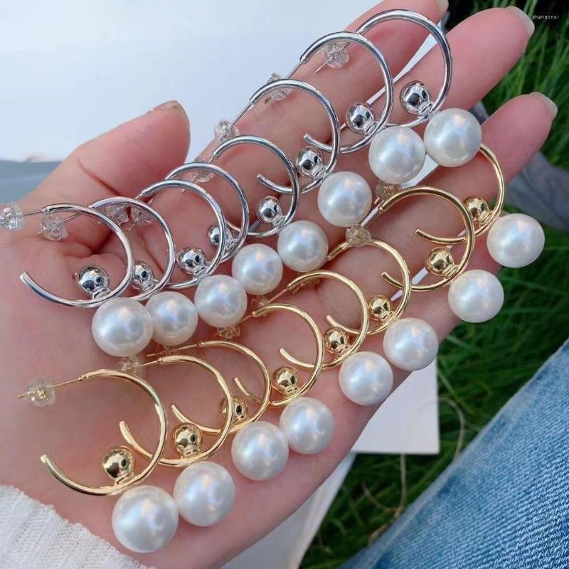 

Stud Earrings 5 Pairs Round Shell Pearl Earring For Women Gold Color Gift Jewelry