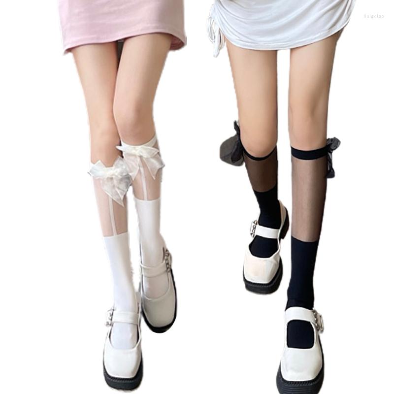 

Women Socks Black White Lace Lolita High Tube Thigh Knee Female Cute Long Love Bow Japanese College Style Ultra-thin Sexy