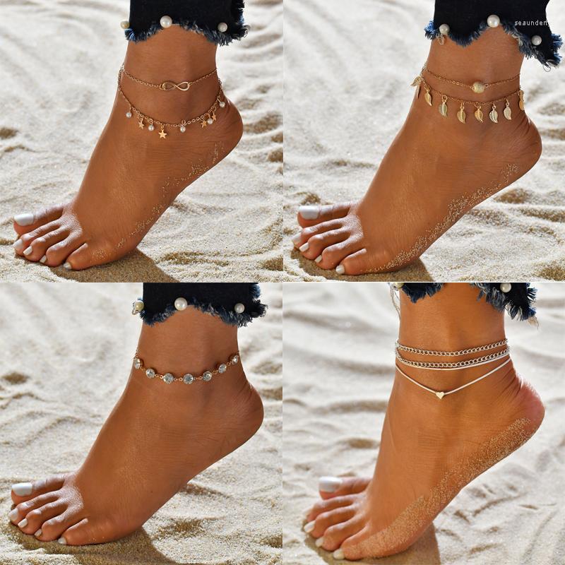 

Anklets Boho Heart Multilayer Barefoot Crochet Sandals Foot Jewelry Leg On Ankle Bracelets For Women Chain