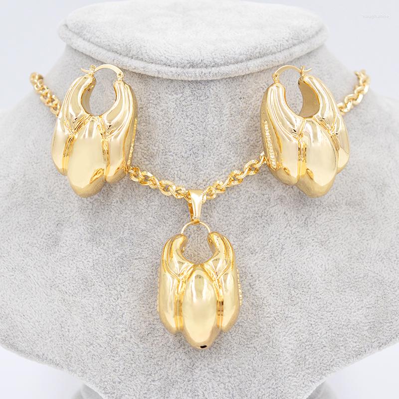 

Necklace Earrings Set Sunny Jewelry Big Hoop Pendant Women Dubai Unique Copper Plant Eggplant For Party Wedding, Picture shown