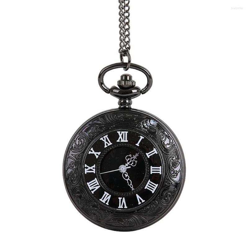 

Pocket Watches Black Watch For Men Classical Quartz Women Steampunk Pendant Necklace Gifts Boys